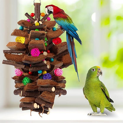 Kyouki Bird Toy for Parrots，Cockatiels, Budgies, Conures, Macaws, Lovebirds, Amazons and Other Small/Medium/Large Birds - Chewable & Shreddable Natural Coconut Husk Enrichment Toy (Large)