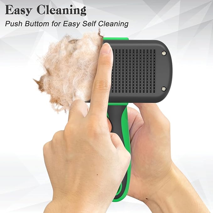 Self Cleaning Deshedding Brush for Dogs & Cats - Skin Friendly Grooming Tool with Hair Removal for Haired Pets, Green