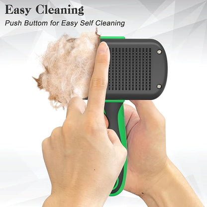 Self Cleaning Deshedding Brush for Dogs & Cats - Skin Friendly Grooming Tool with Hair Removal for Haired Pets, Green