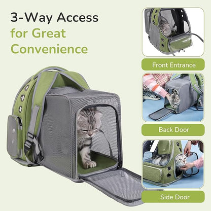 Cat Backpack Carrier for Large Cats, Expandable Cat Bubble Backpack, Dog Carriers for Small Medium Dogs, Airline Approved Pet Carrier for Travel Hiking Outdoor(Green)