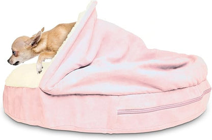 Furhaven 26" Round Orthopedic Dog Bed for Medium/Small Dogs w/ Removable Washable Cover, For Dogs Up to 30 lbs - Sherpa & Suede Snuggery - Blue, 26-inch