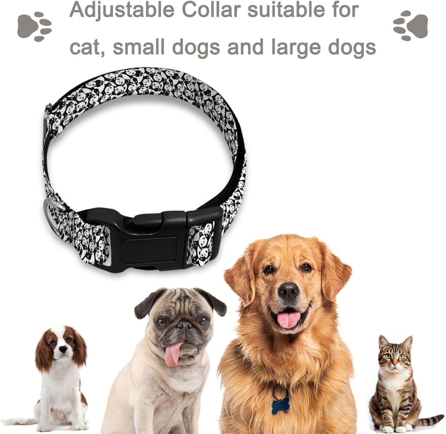 Black White Panda Dog Collar Cat Big Neck Collars Soft for Small Extra Large Heavy Duty Pet Dogs