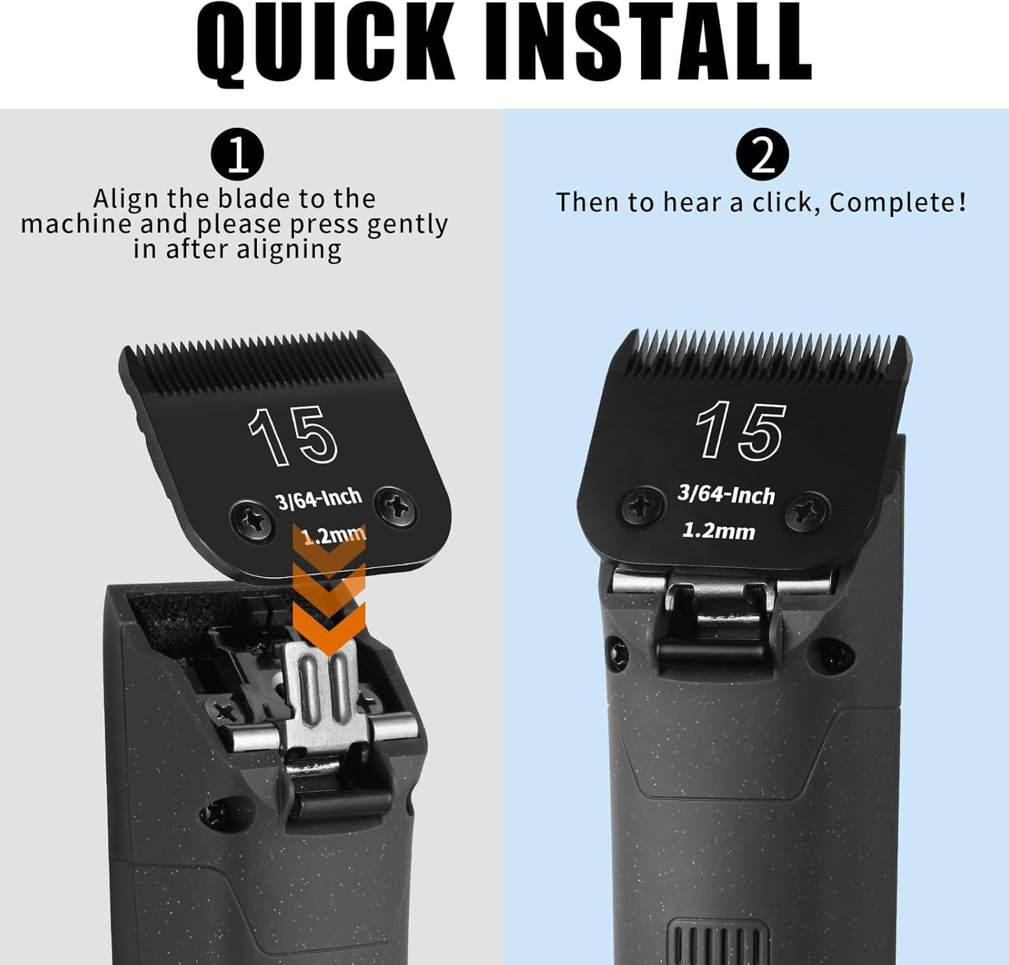 3 Pack 15# Detachable Dog Grooming Steel Blades,Compatible with Andis,Oster A5,Wahl KM-10 Series,Cut Length 3/64" 1.2MM （Black）