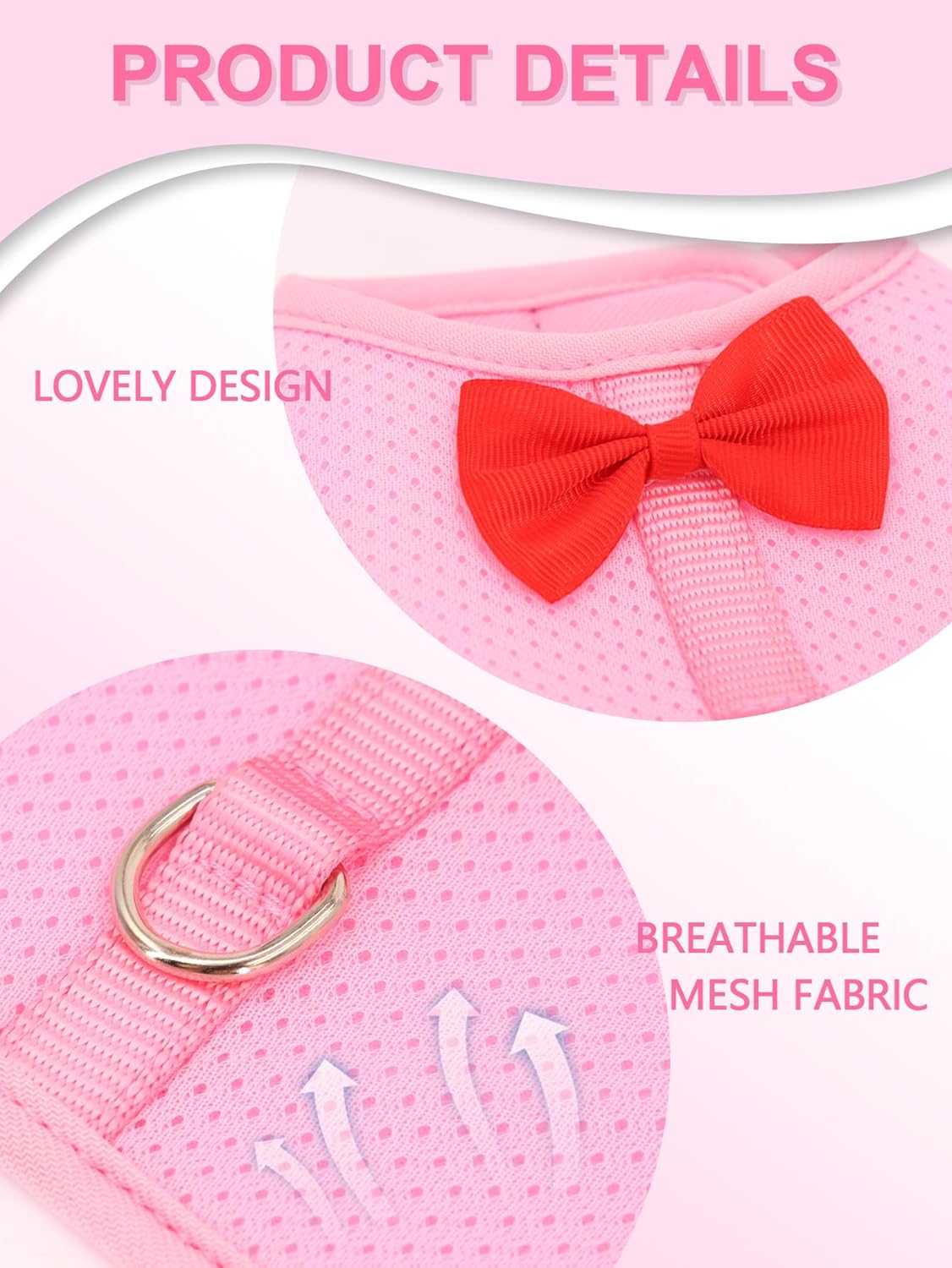 Rabbit Leash and Harness Set for Walking Escape Proof, Mesh Breathable Adjustable Bunny Harness Camping Hiking Training for Ferret Kitten Puppy Red S Young Rabbit 1-3 Months