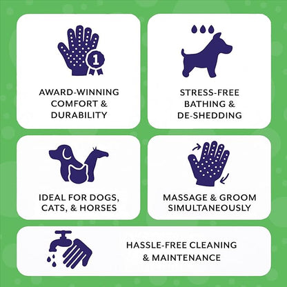 H HANDSON Pet Grooming Gloves - Patented #1 Ranked, Award Winning Shedding, Bathing, & Hair Remover Gloves - Gentle Brush for Cats, Dogs, and Horses (Red, Small)