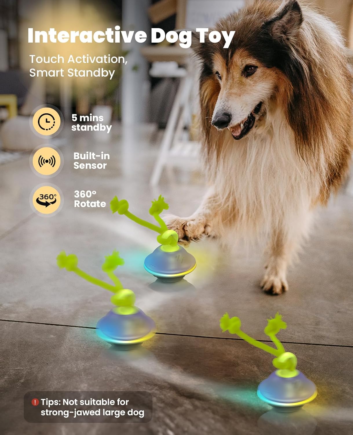 Smart Interactive Dog Toys, Automatic Moving and Rolling Dogs Ball with Rope, Motion-Activated Wicked Ball for Small Medium Dogs for Boredom, RGB Lights, stimulating Sound, Voice Recording