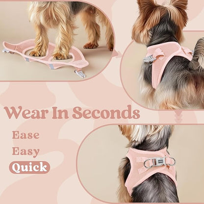 rabbitgoo Small Dog Harness, Step-in Soft Mesh Puppy Vest with Safety Buckle, Breathable Reflective Pet Harness for Small Medium Dogs, Pink L