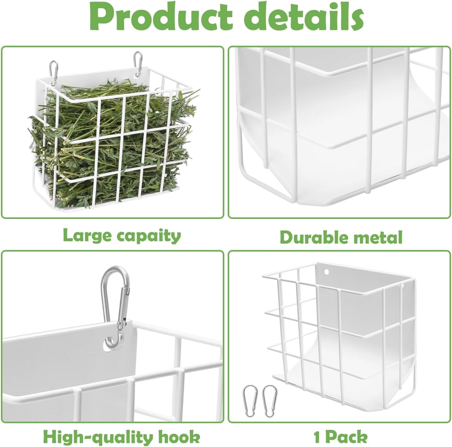 Rabbit Hay Feeder with Heavy-Duty Metal Frame Rabbit Hay Holder, Bunny Hay Feeder Guinea Pig Hay Holder,for Rabbits Guinea Pigs Bunny Chinchillas and Small Animals (White)