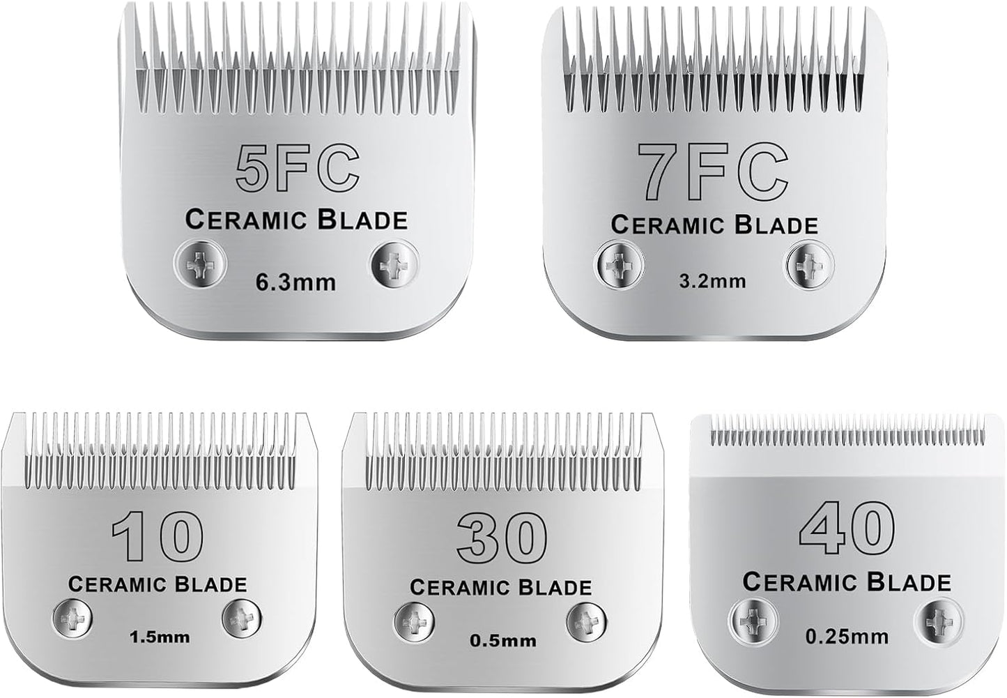 10Blades Dog Grooming Replacement Blades Compatible with Andis Pet Clipper/Oster A5/Wahl KM Series Dog Clipper,Ceramic Blade & Stainless Steel Blade (#10+30+40+5FC+7FC) 5Pack