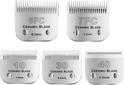 10Blades Dog Grooming Replacement Blades Compatible with Andis Pet Clipper/Oster A5/Wahl KM Series Dog Clipper,Ceramic Blade & Stainless Steel Blade (#10+30+40+5FC+7FC) 5Pack