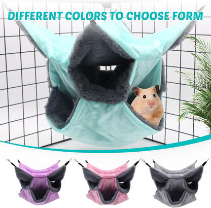 LYART Sugar Glider Pouch Hammock Bed Bedding, Sugar Glider Cage Accessories Toys for Rat, 3-Layer Hammock Make Pet Cages More Three-Dimensional (5.Purple)