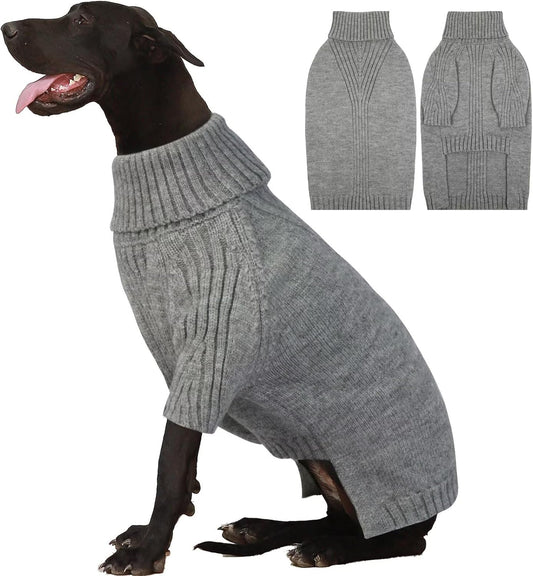 IECOii Extra Large Dog Sweater 4XL,Thermal Warm Dog Sweaters for Giant Breed Dogs,Turtleneck Knitted Knitwear for Pet Winter,Stretchy&Easy On Doggy Sweatshirt for Doberman,Great Dane(Light Grey,XXXXL)