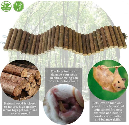 2PCS Rat Bendy Long Suspension Bridges, Hamster Bridge Wooden Ladder Bendable Flexible Tunnel Natural Climbing Ladder Chews Toys for Rodents Mouse Dwarf Hamster（15.7×3.9''+7.9×3.9'' Brown）