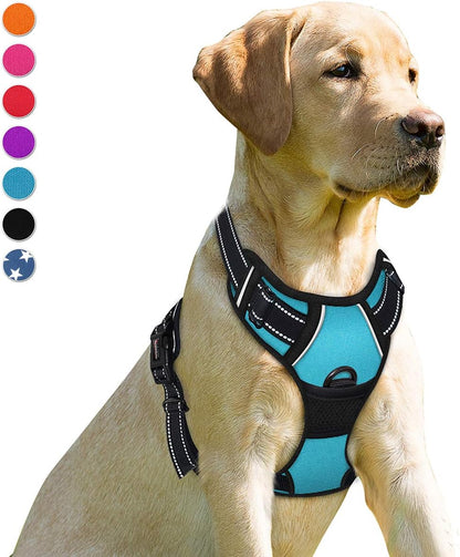 BARKBAY No Pull Dog Harness Front Clip Heavy Duty Reflective Easy Control Handle for Large Dog Walking(Blue,XL)