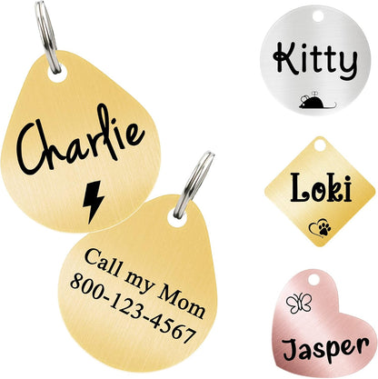 Ultra Joys Cat ID Tag Personalized Pet Tags, Durable Stainless Steel Small Pet Mini Dog Cat Tag Lightweight -Teardrop Tag in Gold