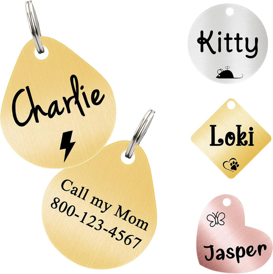 Ultra Joys Cat ID Tag Personalized Pet Tags, Durable Stainless Steel Small Pet Mini Dog Cat Tag Lightweight -Teardrop Tag in Gold
