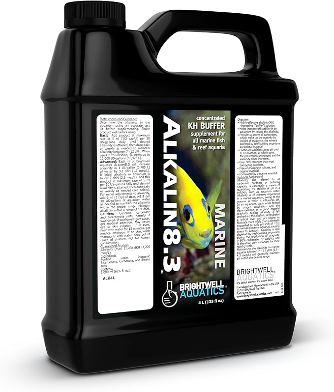 Brightwell Aquatics - Alkalin8.3 Concentrated KH Buffer Supplement - for All Marine Fish and Reef Aquaria - Aquarium Water Treatments, 135.25 fl oz