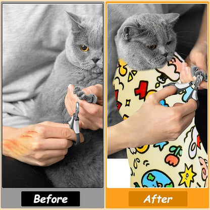 BABORUI Cat Grooming Wrap for Cutting Nails - Self-Adhesive Cat Swaddle Wrap with Nail Clipper, Anti-Scratch Cat Burrito Wrap for Nail Trimming, Cat Grooming Supplies