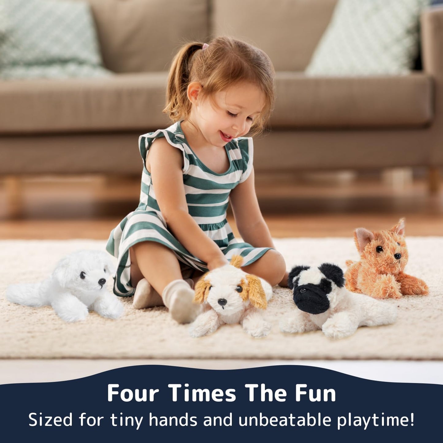 PREXTEX Stuffed Puppies - Set of 4 Cute Dog Toy Stuffed Animals for Girls and Boys - 6 Inch Small Plushies - Plush Dogs Stuff Animals for Puppy Party Favors - Small Stuffed Animals Puppy Toys for Kids