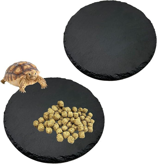 Reptile Basking Platform 2PCS 7.8IN Turtle Rock Slate Plate Feeding Plate Food Bowl Dish Tortoise Bathing Resting Terrace for Lizard Bearded Dragon Chameleon Gecko Snake Frog Newt