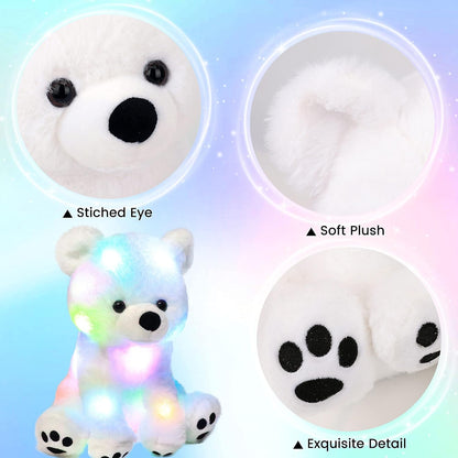 Hopearl LED Plush Polar Bear Lighting Up Stuffed Animal Floppy Night Lights Glow in The Dark Birthday Festival for Kids Boys Girls Toddlers, White, 11''