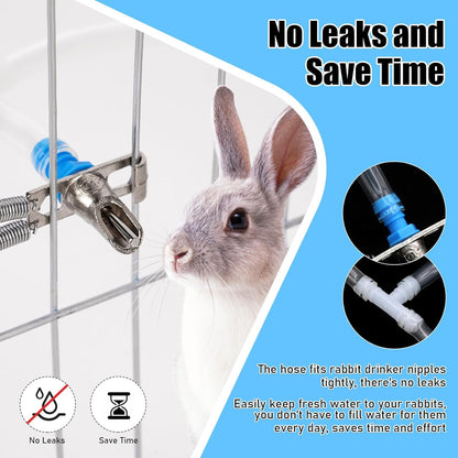 Automatic Rabbit Watering System, Rabbit Waterer Kit System Gravity Fed Include 6 Sets of Nipple Drinkers and 16 Feet of ID 5/16" Hose