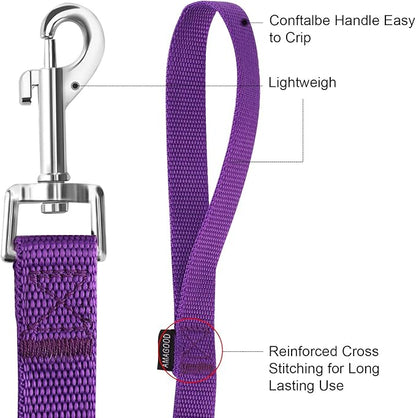 AMAGOOD 6 FT Puppy/ Dog Leash, Strong and Durable Traditional Style Leash with Easy to Use Collar Hook, Great for Small, Medium and Large Dogs (1 in x 6 ft(Pack of 1), Purple)