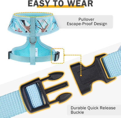 SCENEREAL Small Dog Harness and Leash Collar Set - No Pull Dog Harness for Small & Medium Sized Dogs - Soft Mesh Vest for Puppies, Chihuahua, Yorkie, Spring Summer Hiking Walking, Coconut Tree M