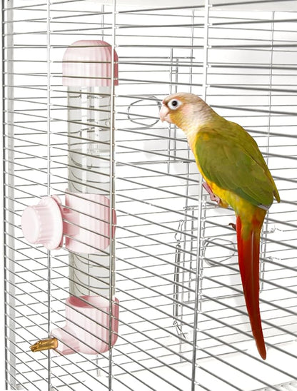 9.4 Fl Oz No Mess Bird Water Dispenser, Automatic Parrot Water Feeder with Spring Valve, Clear Cage Water Drinker for Parakeets Cockatiels Budgies Finch Lovebirds & Canary (Pink, 9.4 fl oz (280ml))