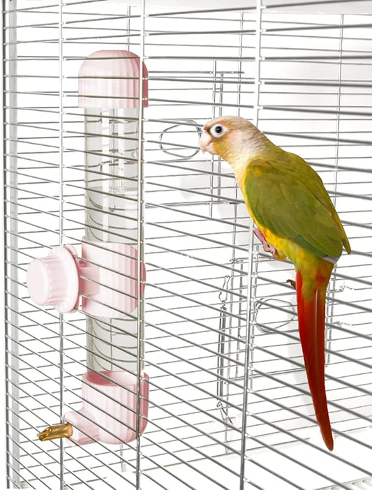 9.4 Fl Oz No Mess Bird Water Dispenser, Automatic Parrot Water Feeder with Spring Valve, Clear Cage Water Drinker for Parakeets Cockatiels Budgies Finch Lovebirds & Canary (Pink, 9.4 fl oz (280ml))