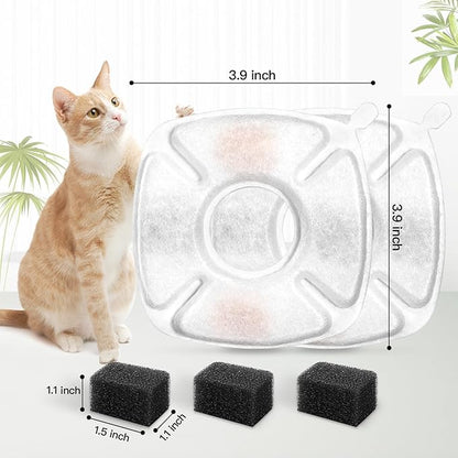 8 Pcs Cat Fountain Replacement Filters 4 Pack Cat Water Fountain Replacement Filters with 4 Pack Pre-Filter Sponges, Pet Fountain Filter Fit for 95oz/2.8L Automatic Pet Fountain Cat Water Fountain