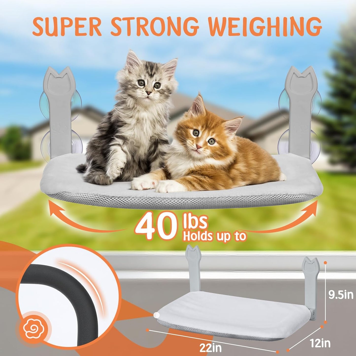 Cat Window Hammock 2-Pack,Foldable Cat Perch with Suction Cups & Metal Frame,Holds up to 40 lbs - Durable & Secure,Features 2-Sided Cushion & Easy Storage for Sunny Lounging(Dark Gray)