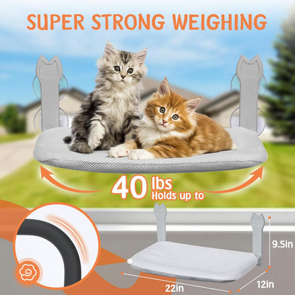 Cat Window Hammock 2-Pack,Foldable Cat Perch with Suction Cups & Metal Frame,Holds up to 40 lbs - Durable & Secure,Features 2-Sided Cushion & Easy Storage for Sunny Lounging(Dark Gray)