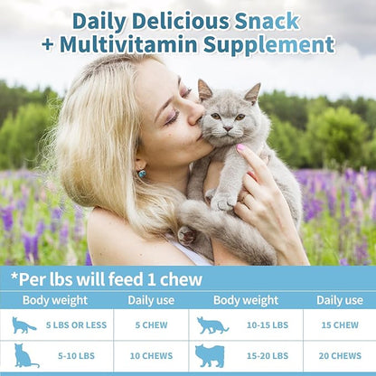 Cat Multivitamin, Crunchy & Creamy Cheese Chew– Supports Energy and Skin & Coat – with Taurine, B-Complex, Zinc Methionine & Selenium Yeast – Daily Health Supplement for Cats of All Ages (500 Chew)