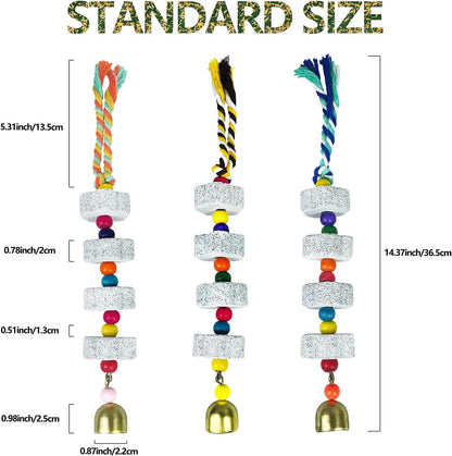 Parrot Chewing Toy with Bell - Bird & Parakeet Beak Grinding Stone - 3 Pack