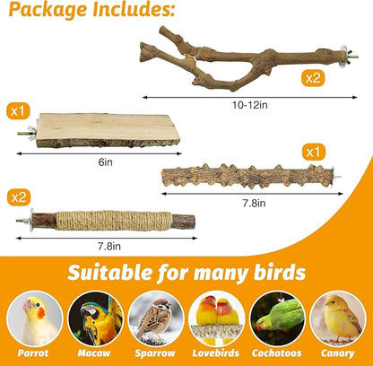 kathson 5pcs Natural Parrot Perch for Cage Wooden Bird Perches Grape Bird Stick Parakeet Climbing Standing Branches Toy Chewable Cage Accessories for Small Budgies Cockatiels
