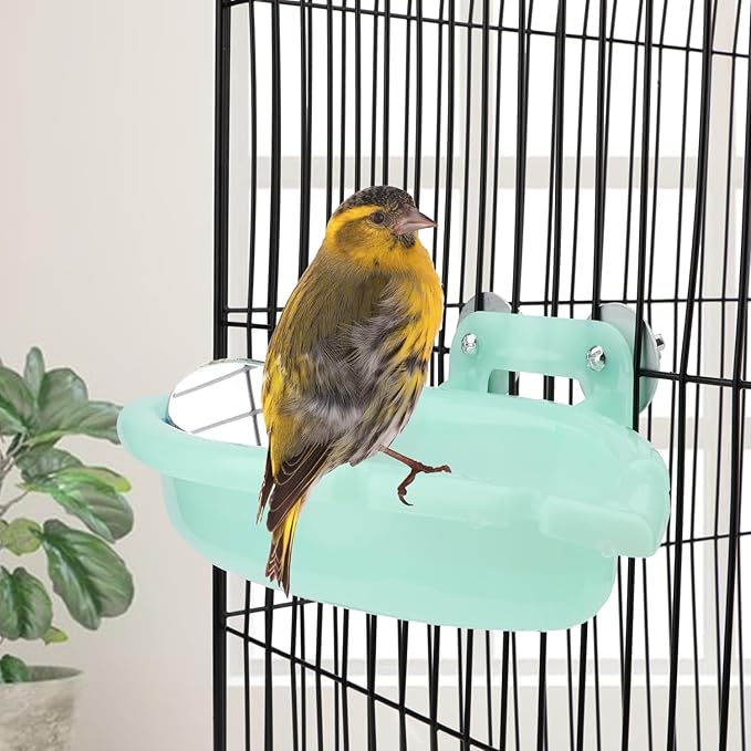 Wontee Bird Bath for Cage Portable Parrot Hanging Bathroom Bathing Tub with Mirror for Small Birds Parakeets Budgies Lovebirds Canaries Finches