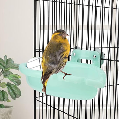 Wontee Bird Bath for Cage Portable Parrot Hanging Bathroom Bathing Tub with Mirror for Small Birds Parakeets Budgies Lovebirds Canaries Finches