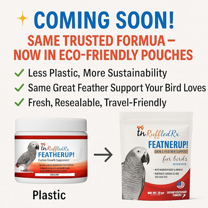 UnRuffledRx FeatherUp! Bird Vitamins with Biotin for Beautiful Plumage - Feather Growth Supplements for Parrots - 90 gm - 240 Servings