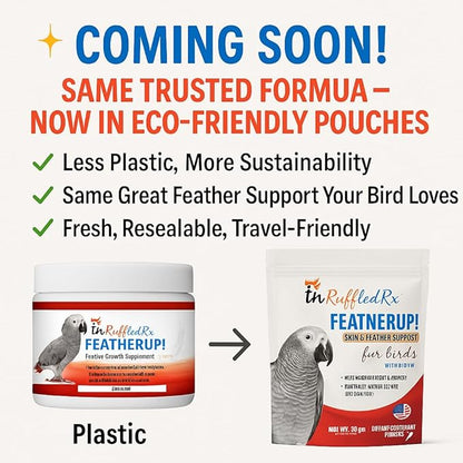 UnRuffledRx FeatherUp! Bird Vitamins with Biotin for Beautiful Plumage - Feather Growth Supplements for Parrots - 90 gm - 240 Servings
