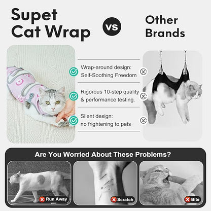 Supet Cat Grooming Hammock, Soft Fabric Nail Clipper Hammock, Self-Adhesive Wrap for Cutting Nails, Quickly Calm Down for Medicine, Teeth Brushing, Ear Cleaning