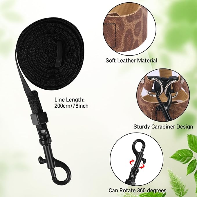 Bearded Dragon Lizard Leash Harness 3 Size Pack Leopard Print Lizard Harness Leash for Outdoor Small Reptiles Animal Squirrels (Brown)