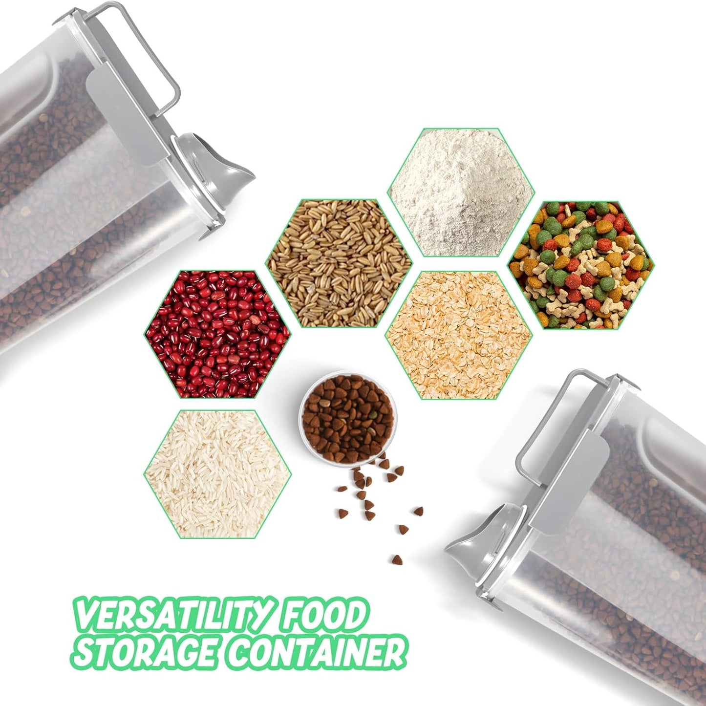 5Lbs Airtight Cat Dog Food Storage Container With Upgraded Large Nozzle, BPA-Free Pet Food Storage Containers For Rice, Grain, Pet Food, Flour Dog Treat Storage-2Pack Grey