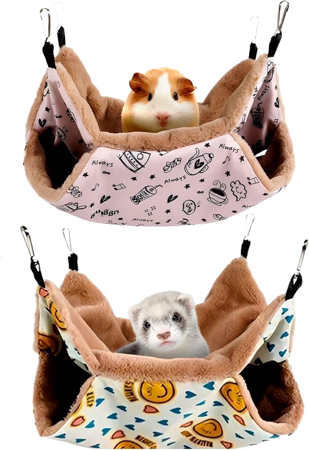 LYART 2 Pieces Guinea Pig Rat Ferret Hammocks and Warm Beds for Small Animals Pet, Squirrel Rat Ferret Cage Accessories and Toys for Sugar Glider Guinea Pig Hamster (2.Teapot+Heart)