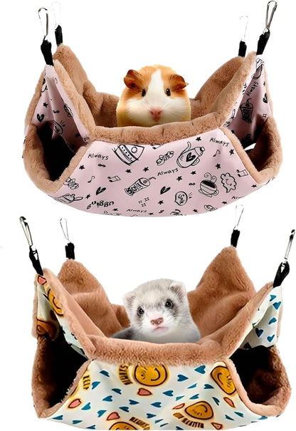 LYART 2 Pieces Guinea Pig Rat Ferret Hammocks and Warm Beds for Small Animals Pet, Squirrel Rat Ferret Cage Accessories and Toys for Sugar Glider Guinea Pig Hamster (2.Teapot+Heart)
