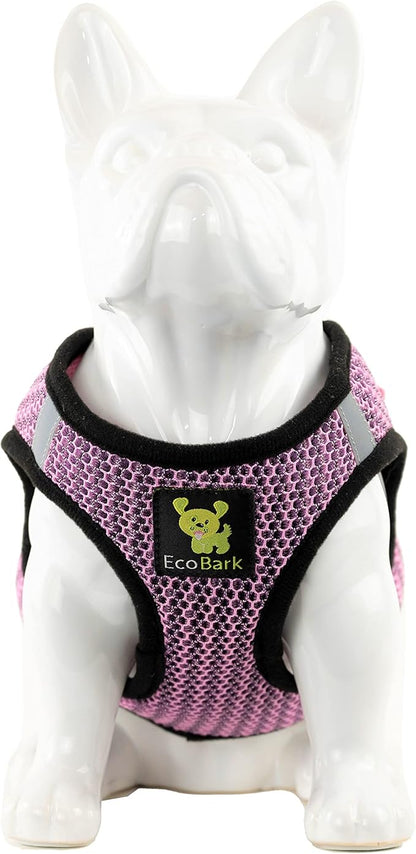 EcoBark Small Dog Harness for Small and Toy Breed Dogs & Puppies - No Pull Soft Luxury Mesh - Step in Harness Halter Vest - Cute Adjustable Little Halter Body Wrap 7-10 lbs (Small, Baby Pink)