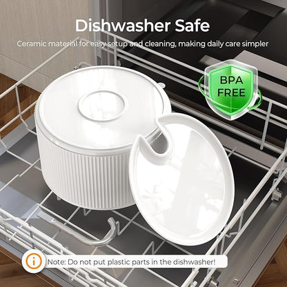 Voluas Ceramic Cat Water Fountain, 2.2L/74oz Cat Fountains for Drinking Indoor, Automatic Pet Water Dispenser with Ultra-Quiet Pump and Replacement Filter, Kitty Watering Supplies, Easy Clean BPA-Free