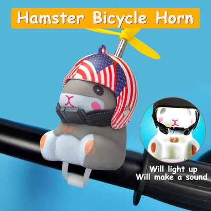 wonuu Duck Bike Bell with Light and Helmet Cute Hamster Bicycle Horn, Dashboard Decoration Hamster Toy Motorcycle Bike Bells Rubber Duck Car Dashboard Decorations (Stars and Stripes-Hamster)