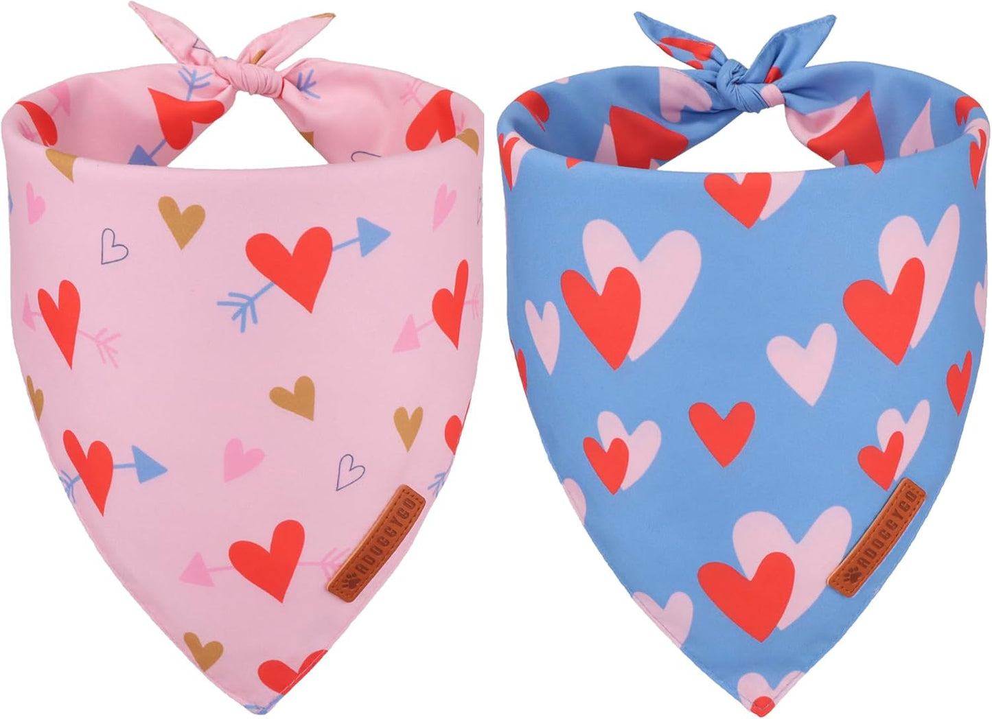 ADOGGYGO Valentine Dog Bandana, Blue Pink Heart Pet Scarf, Premium Durable Fabric, Adjustable Fit Pet Valentine Bandanas for Medium Large Dogs (Large)