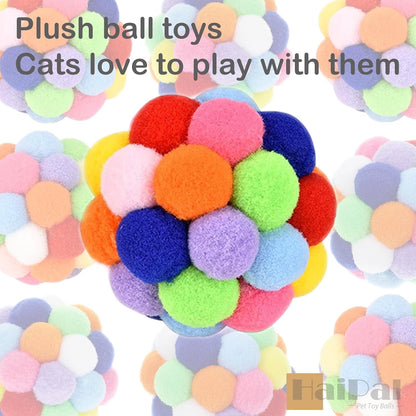 4PCS Cat Toy Balls, 1,75'' Soft Pom Pom Balls for Kittens, Colorful Soft Fuzzy Ball for Cats, Interactive Playing Chewing Toys for Indoor Cats and Kittens, Cute Kitty.